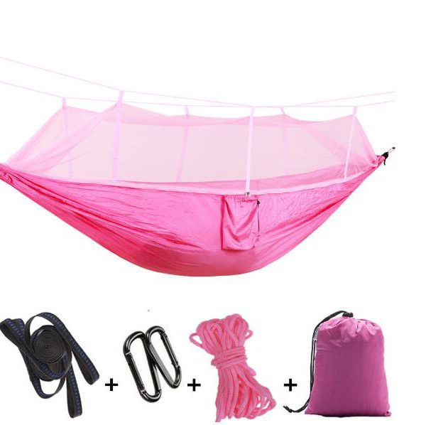 Outdoor Parachute Cloth Hammock Couble with Mosquito Net Light Portable Army Green Insect-proof Camping Aerial Tent